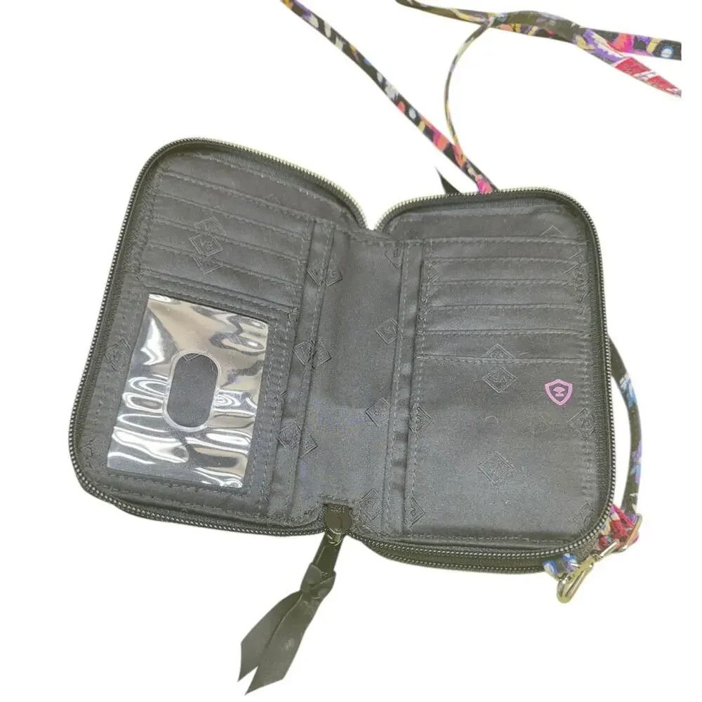 Vera Bradley Foxwood Multicolor Floral APO Black All-In-One Crossbody Wallet